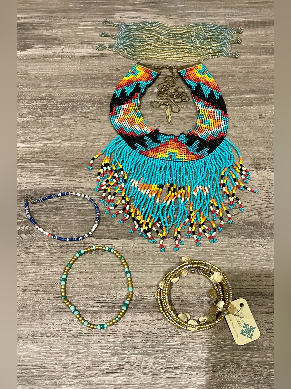 Authentic Handmade Turquoise Multicolor Beaded Fringe, armbands, & bracelets set